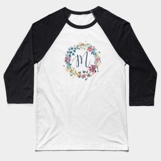 Floral Monogram M Colorful Full Blooms Baseball T-Shirt